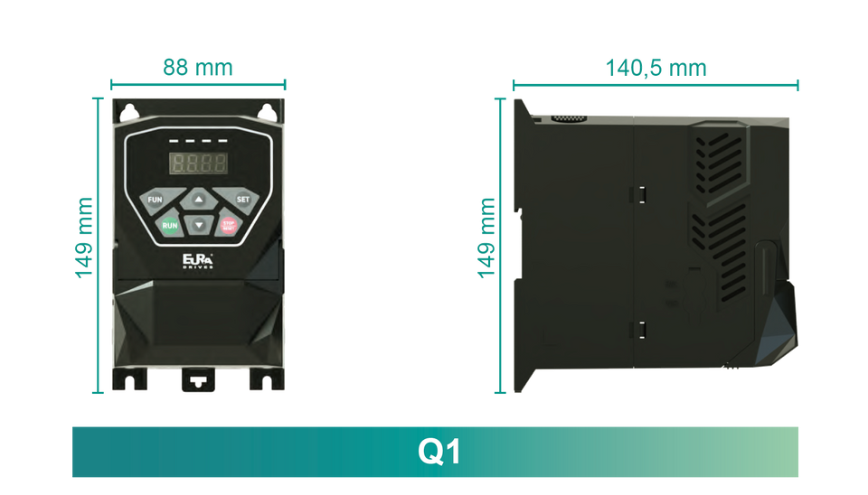 Eura Drive E600-0002S2Q2U5F2AG03B1R3 0.25hp Single Phase 200-240V IP20 with internal EMC filter