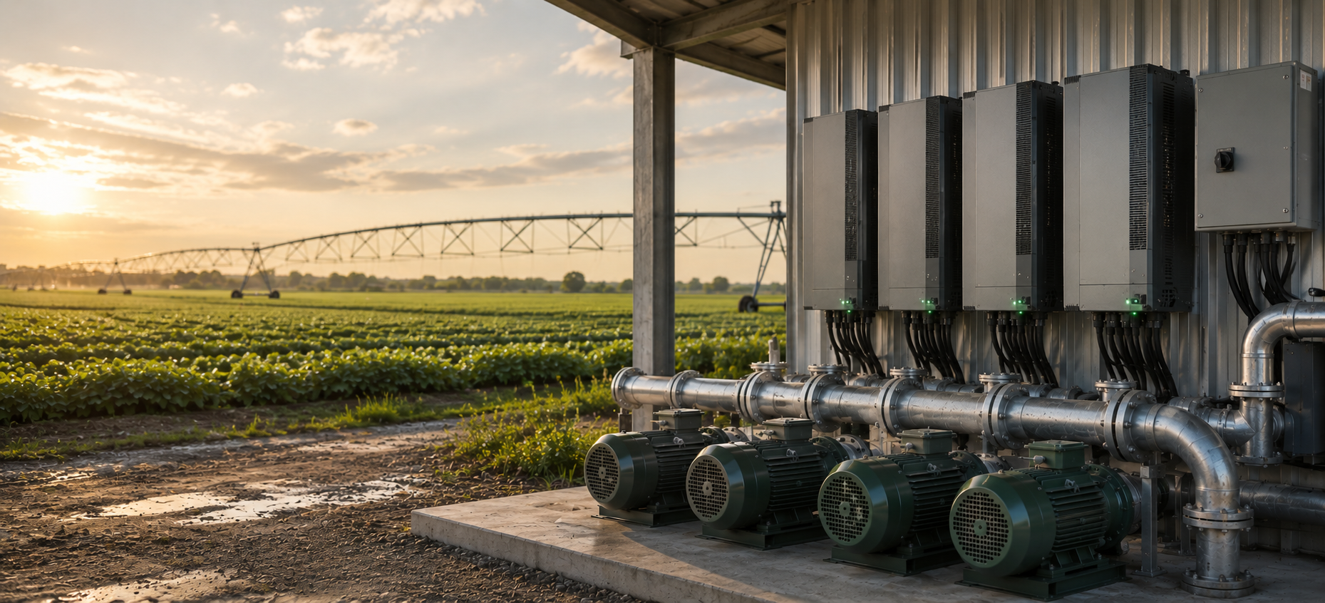 Agricultural drives lineup against a CAD wireframe backdrop